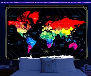 biecwiay world map blacklight tapestry uv reactive tapestry for bedroom fantasy trippy tapestry black light tapestry aesthetic wall hanging for room home decor