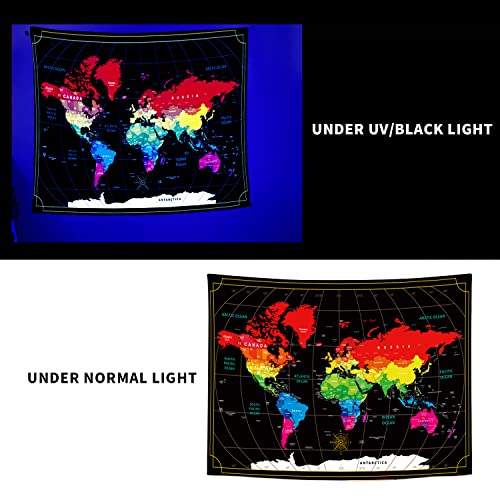 BIECWIAY World Map Blacklight Tapestry UV Reactive Tapestry for Bedroom Fantasy Trippy Tapestry Black Light Tapestry Aesthetic Wall Hanging for Room Home Decor