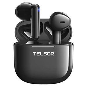 telsor wireless earbuds for iphone, bluetooth headphones touch control stereo sound bluetooth earbuds with noise cancelling mic for calls, 30h playtime, ipx7 waterproof earbuds for android, black