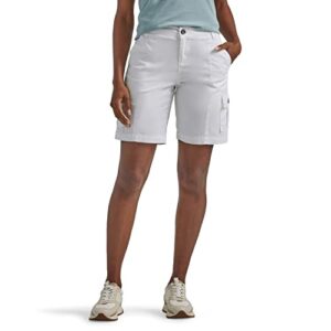 lee women's plus size flex-to-go mid-rise relaxed fit cargo bermuda short, white