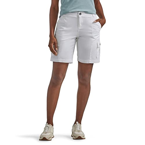 Lee Women's Plus Size Flex-to-go Mid-Rise Relaxed Fit Cargo Bermuda Short, White