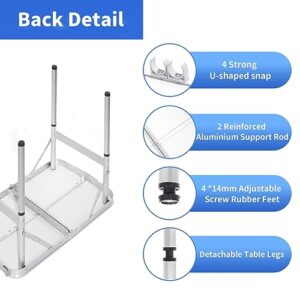 Moosinily 2 Feet Outdoor Folding Table Aluminum Lightweight Small Picnic Table Ajustable Height Portable Table with Carry Handle for Beach, Picnic, Indoor, White