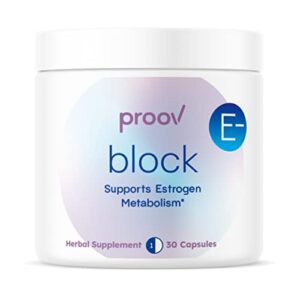 proov block, herbal supplement to support your body's natural estrogen balance and metabolism, calcium gluconate, dim, grape seed extract, black pepper fruit extract, 30 capsules