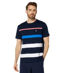 nautica men's striped crewneck t-shirt, navy