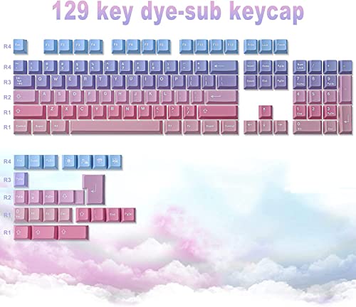 JOMKIZ PBT Keycaps, 129 Keys Dye Sublimation Cherry Profile Keycaps with 6.25U Spacebar Colorful Clouds Keycap Set for Cherry MX Switches ISO/ANSI Layout Mechanical Keyboards