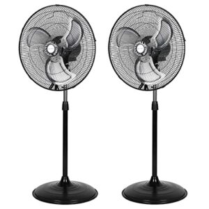 bilt hard 3850 cfm 18" high velocity pedestal oscillating fan, 3-speed industrial standing fan with aluminum blades, heavy duty metal shop fan for commercial, residential, and garage, 2 pack