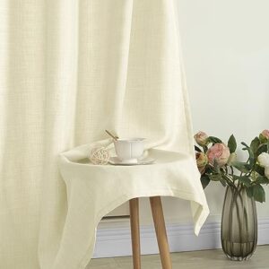 LAMIT Linen Curtains 84 Inches Long for Bedroom, Grommet Top Thick Light Filtering Drapes Privacy Semi Sheer Panels for Farmhouse/Living Room, 2 Panels Set, 52 x 84 Inch, Cream Beige