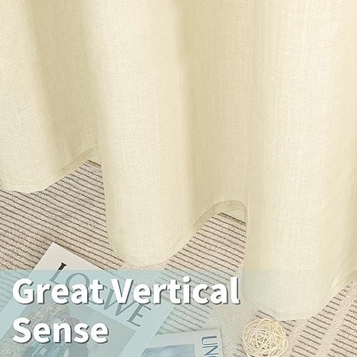 LAMIT Linen Curtains 84 Inches Long for Bedroom, Grommet Top Thick Light Filtering Drapes Privacy Semi Sheer Panels for Farmhouse/Living Room, 2 Panels Set, 52 x 84 Inch, Cream Beige