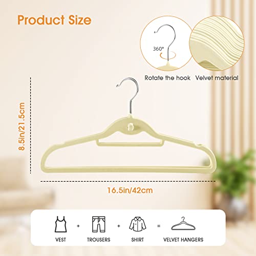 Velvet Clothing Hangers Slim Stackable Non-Slip Beige Suit Hanger Space Saving Clothes Hanger Heavy Duty Adult Hangers with 360°Swivel Hook Pack of 20