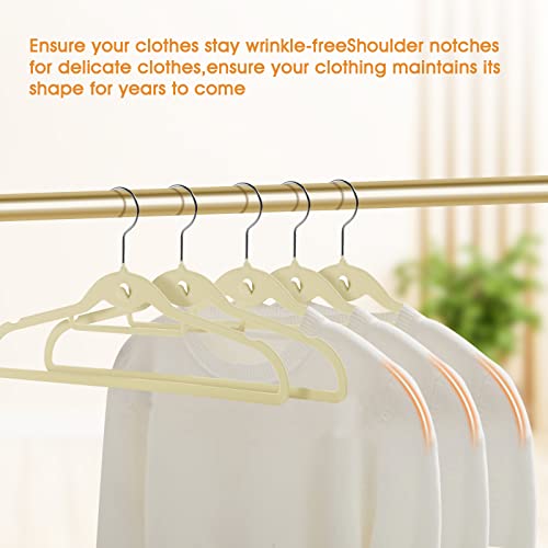 Velvet Clothing Hangers Slim Stackable Non-Slip Beige Suit Hanger Space Saving Clothes Hanger Heavy Duty Adult Hangers with 360°Swivel Hook Pack of 20