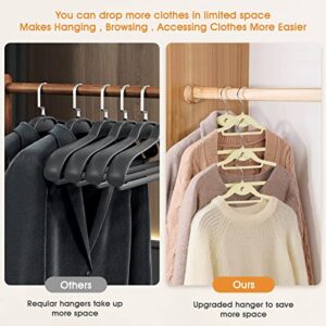 Velvet Clothing Hangers Slim Stackable Non-Slip Beige Suit Hanger Space Saving Clothes Hanger Heavy Duty Adult Hangers with 360°Swivel Hook Pack of 20