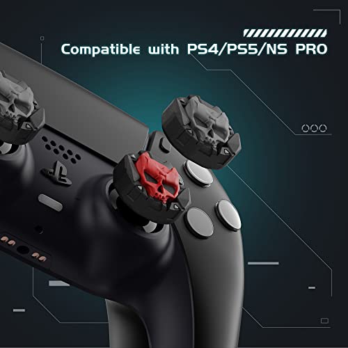 GeekShare Halloween Skull Thumb Grip Caps for Playstation 5 Controller, Thumbsticks Cover Set Compatible with Switch Pro Controller and PS4 PS5 Controller, 2 Pairs / 4 Pcs (Black & Red)