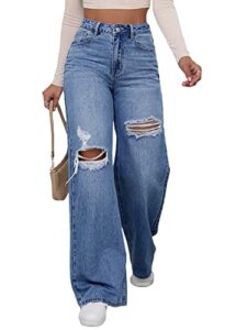 wdirara women's high waist ripped wide leg baggy jeans distressed denim pants medium wash s
