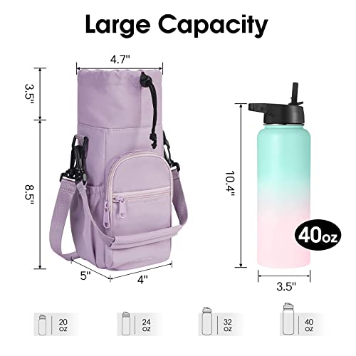 sportsnew Water Bottle Holder with Strap 32oz 40oz Insulated Water Bottle Carrier Sling Bag with Phone Pocket Water Bottle Sleeve for Walking Hiking, Purple