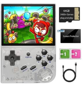 rg35xx handheld game console , 3.5 inch ips screen linux system built-in 64g tf card 5474 classic games support hdmi tv output (transparent white)