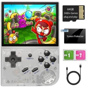 RG35XX Handheld Game Console , 3.5 Inch IPS Screen Linux System Built-in 64G TF Card 5474 Classic Games Support HDMI TV Output (Transparent White)