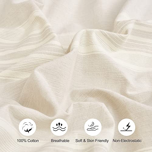 David's Home 100% Washed Cotton Duvet Cover Set Queen Size, Chambray Stripe Duvet Cover with Pillow Shams, 3pcs Ultra Soft and Breathable Comforter Cover Set, 90x 90 Inches, Khaki