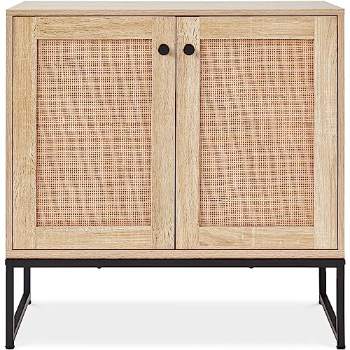 Best Choice Products 2-Door Rattan Storage Cabinet, Accent Furniture, Multifunctional Cupboard for Living Room, Hallway, Kitchen, Sideboard, Buffet Table w/Non-Scratch Foot Pads - Natural
