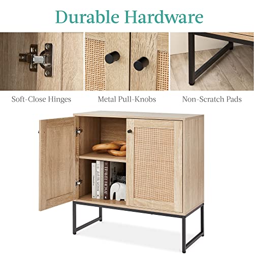 Best Choice Products 2-Door Rattan Storage Cabinet, Accent Furniture, Multifunctional Cupboard for Living Room, Hallway, Kitchen, Sideboard, Buffet Table w/Non-Scratch Foot Pads - Natural