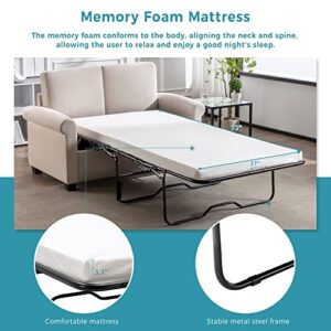 Merax Pull Out Sleeper Sofa Bed 2 in 1 Couch with Memory Foam Apartment/Small Spaces, Living Room/Office Love Seats, White_w/Mattress