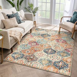 lahome moroccan trellis area rug, 3x5 washable bedroom rug indoor non-slip, small oriental accent throw rug for kitchen entryway bathroom living room office carpet (cream, 3x5ft)