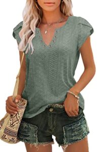 womens summer tops casual country v neck tee shirts petal sleeve fashion loose blouse b-green