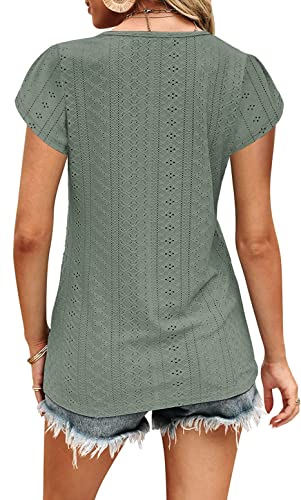 Womens Summer Tops Casual Country V Neck Tee Shirts Petal Sleeve Fashion Loose Blouse B-Green