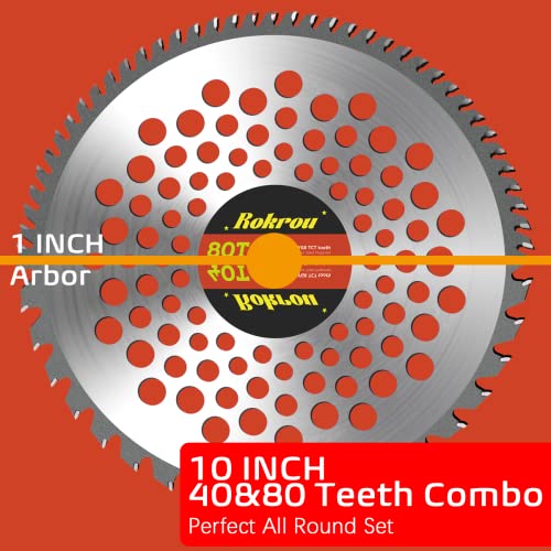 Rokrou 2 Pack Weed Eater Blades Brush Cutter Blades 10" 80T &10" 40T, Grass Cutter Trimmer with Washer 25.4mm/1" to 20mm/0.78"