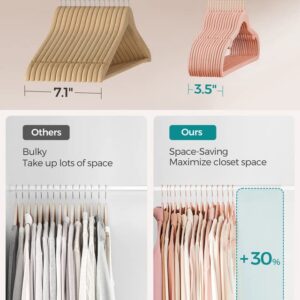 SONGMICS Velvet Hangers 50 Pack, Non-Slip Clothes Hangers, with Shoulder Notches, Pants Bar, 360° Swivel Hook, Space-Saving, for Closet, Pink UCRF029PK05