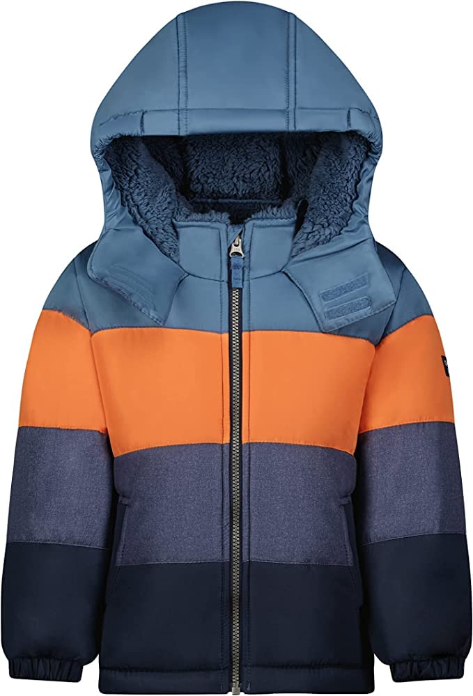 OshKosh B'Gosh Boys' Boys Heavyweight Winter Jacket with Sherpa Lining, Blue/Orange, 5-6