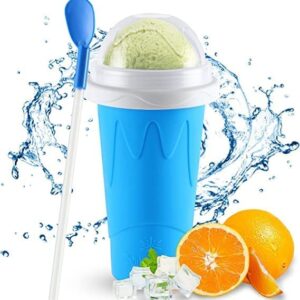 GRETA COMMERCE Slushy Maker Cup Portable and Double Layer Ice Cream Maker Slushie Magic Cup for DIY Drinks Milk Shake (Blue)