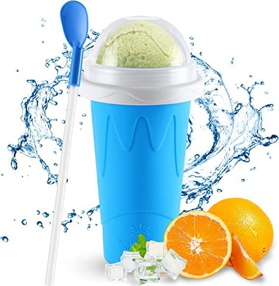 GRETA COMMERCE Slushy Maker Cup Portable and Double Layer Ice Cream Maker Slushie Magic Cup for DIY Drinks Milk Shake (Blue)