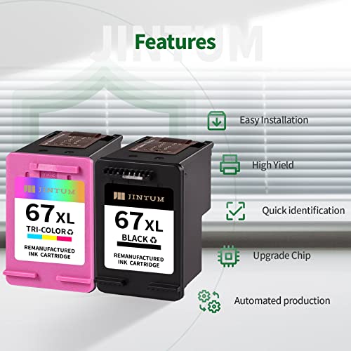 JINTUM 67XL Ink Cartridges Replacement for HP Ink 67 Ink Cartridge Black Color Combo Pack for 2755e 2700 2752e 2752 2742e 4155e 4100 4158e 4152e 4500 6055e 6055 6000(67XL Printer Ink)