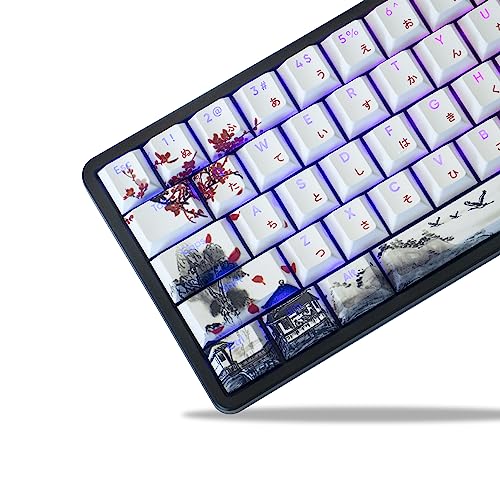 XVX Shine Through Keycaps - PBT Japanese Keycaps, 127 Keys Plum Blossom Custom Keycap Set Dye-Sublimation Cherry Profile Keyboard Keycaps for Cherry Gateron MX Switches Mechanical Keyboards