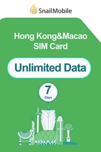 snailmobile hong kong&macao sim card 7-day unlimited data usage for china travel,data roaming