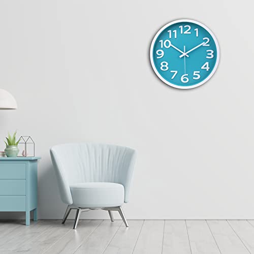 10 Inch Wall Clock Silent Non-Ticking Battery Operated,Modern Wall Clocks 3D Numbers Easy to Read Quartz Analog Clock for Bedroom Home School Office Decor (Aqua)