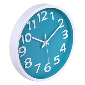 10 Inch Wall Clock Silent Non-Ticking Battery Operated,Modern Wall Clocks 3D Numbers Easy to Read Quartz Analog Clock for Bedroom Home School Office Decor (Aqua)