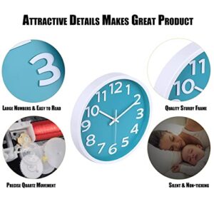 10 Inch Wall Clock Silent Non-Ticking Battery Operated,Modern Wall Clocks 3D Numbers Easy to Read Quartz Analog Clock for Bedroom Home School Office Decor (Aqua)