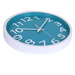 10 Inch Wall Clock Silent Non-Ticking Battery Operated,Modern Wall Clocks 3D Numbers Easy to Read Quartz Analog Clock for Bedroom Home School Office Decor (Aqua)