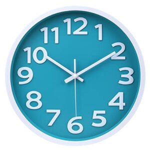 10 Inch Wall Clock Silent Non-Ticking Battery Operated,Modern Wall Clocks 3D Numbers Easy to Read Quartz Analog Clock for Bedroom Home School Office Decor (Aqua)