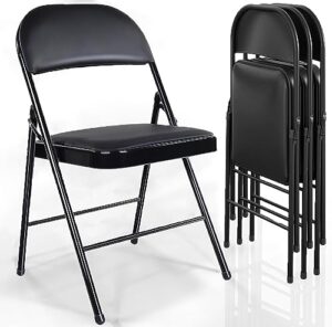 givimo folding chairs with padded seats 4 pack black metal padded folding chair with steel frame for events office wedding party, 330 pound capacity