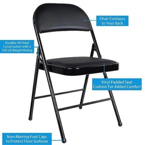 GIVIMO Folding Chairs with Padded Seats 4 Pack Black Metal Padded Folding Chair with Steel Frame for Events Office Wedding Party, 330 Pound Capacity