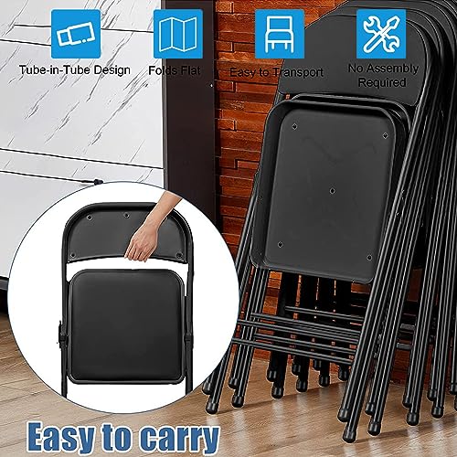 GIVIMO Folding Chairs with Padded Seats 4 Pack Black Metal Padded Folding Chair with Steel Frame for Events Office Wedding Party, 330 Pound Capacity