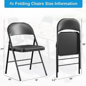 GIVIMO Folding Chairs with Padded Seats 4 Pack Black Metal Padded Folding Chair with Steel Frame for Events Office Wedding Party, 330 Pound Capacity