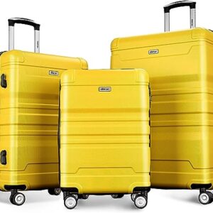 Merax Luggage Sets 3 Piece Suitcase, Hardside Suit case with Spinner Wheels Lightweight TSA Lock, Yellow, 20/24/28 Inch