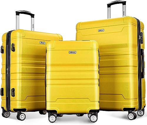 Merax Luggage Sets 3 Piece Suitcase, Hardside Suit case with Spinner Wheels Lightweight TSA Lock, Yellow, 20/24/28 Inch