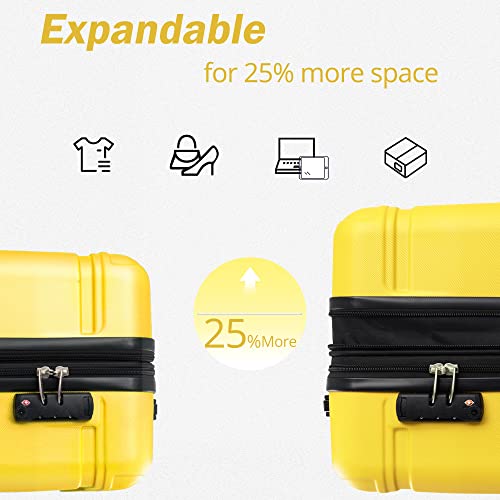 Merax Luggage Sets 3 Piece Suitcase, Hardside Suit case with Spinner Wheels Lightweight TSA Lock, Yellow, 20/24/28 Inch