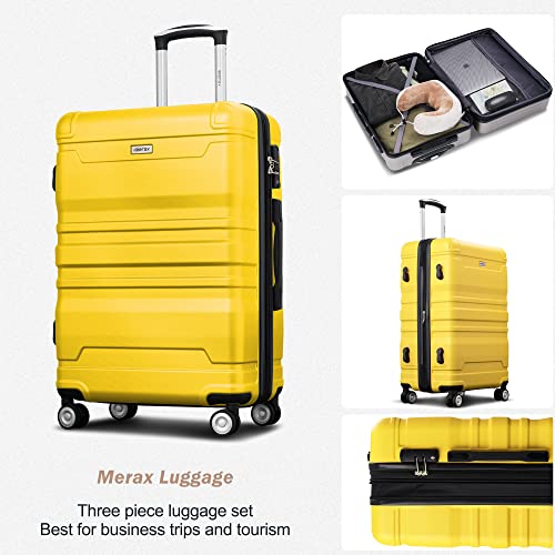 Merax Luggage Sets 3 Piece Suitcase, Hardside Suit case with Spinner Wheels Lightweight TSA Lock, Yellow, 20/24/28 Inch