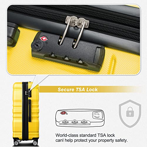 Merax Luggage Sets 3 Piece Suitcase, Hardside Suit case with Spinner Wheels Lightweight TSA Lock, Yellow, 20/24/28 Inch