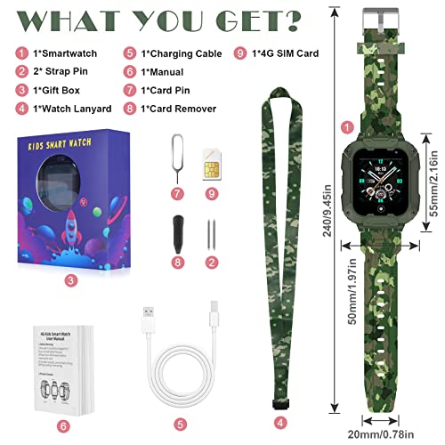 cjc Kids Smart Watch, 4G Kid Smartwatch with GPS Tracker and Calling, SOS Kids Cell Phone Watch, 3-15 Years Boys Girls Christmas Birthday Gifts (Green T28)